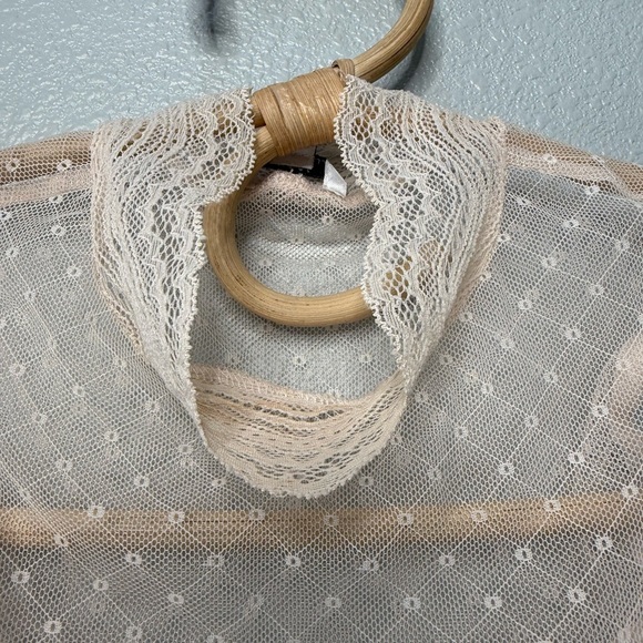 GUESS Antique Lace Funnel Neck Victorian-Style Sheer Open Shoulder Blouse Size S - Picture 12 of 14